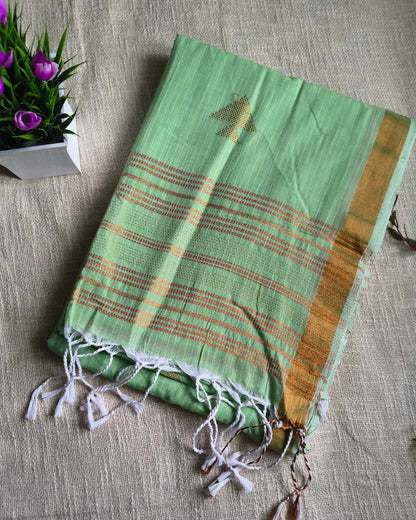 Pure Cottom Handloom Saree with Copper Zari weaving - Light Green