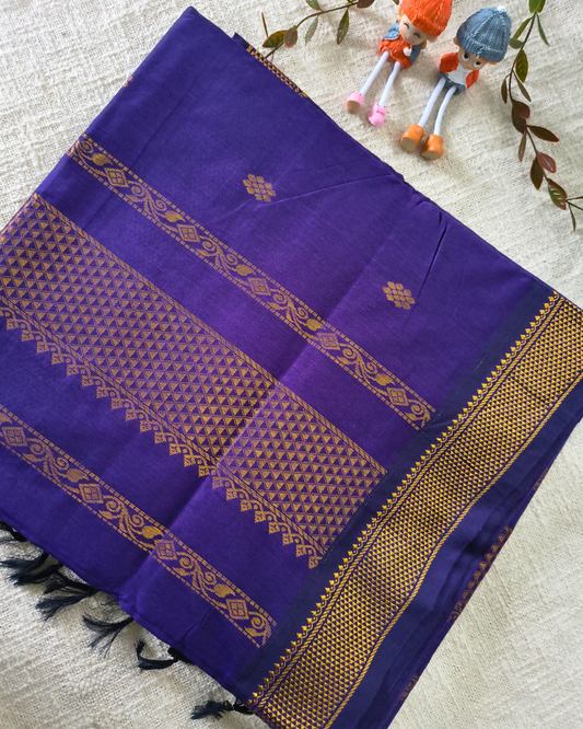 Premium Kalyani Cotton with Butta Monochromatic  - Purple