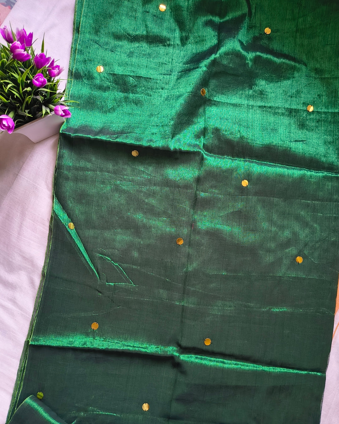 Pure Khadi Tissue Saree with Coin design - Green MammaHug