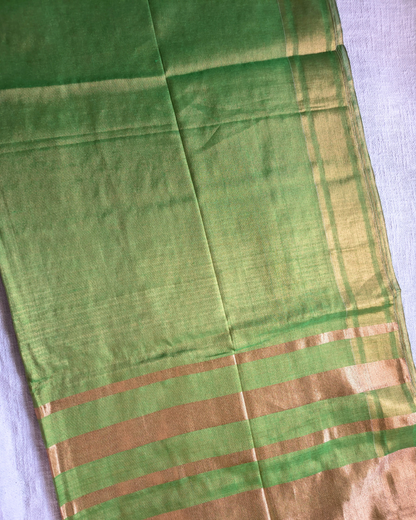 Soft Linen Tissue Saree Plain - Golden Green MammaHug