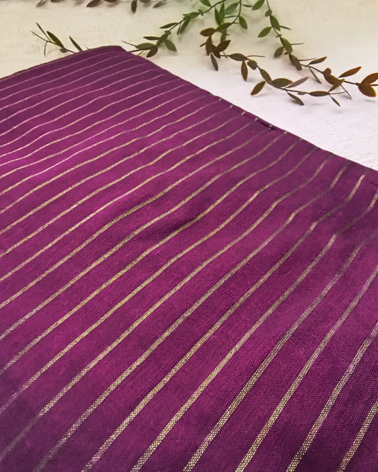 Khadi Cotton Handloom Saree with Zari Stripes - Dark Magenta