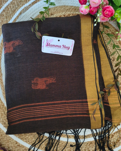 Premium Linen By Linen Handloom Saree - Brown