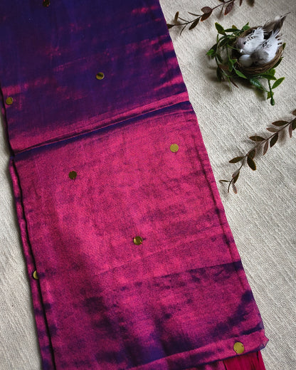 Pure Khadi Tissue Saree with Coin design - Magenta