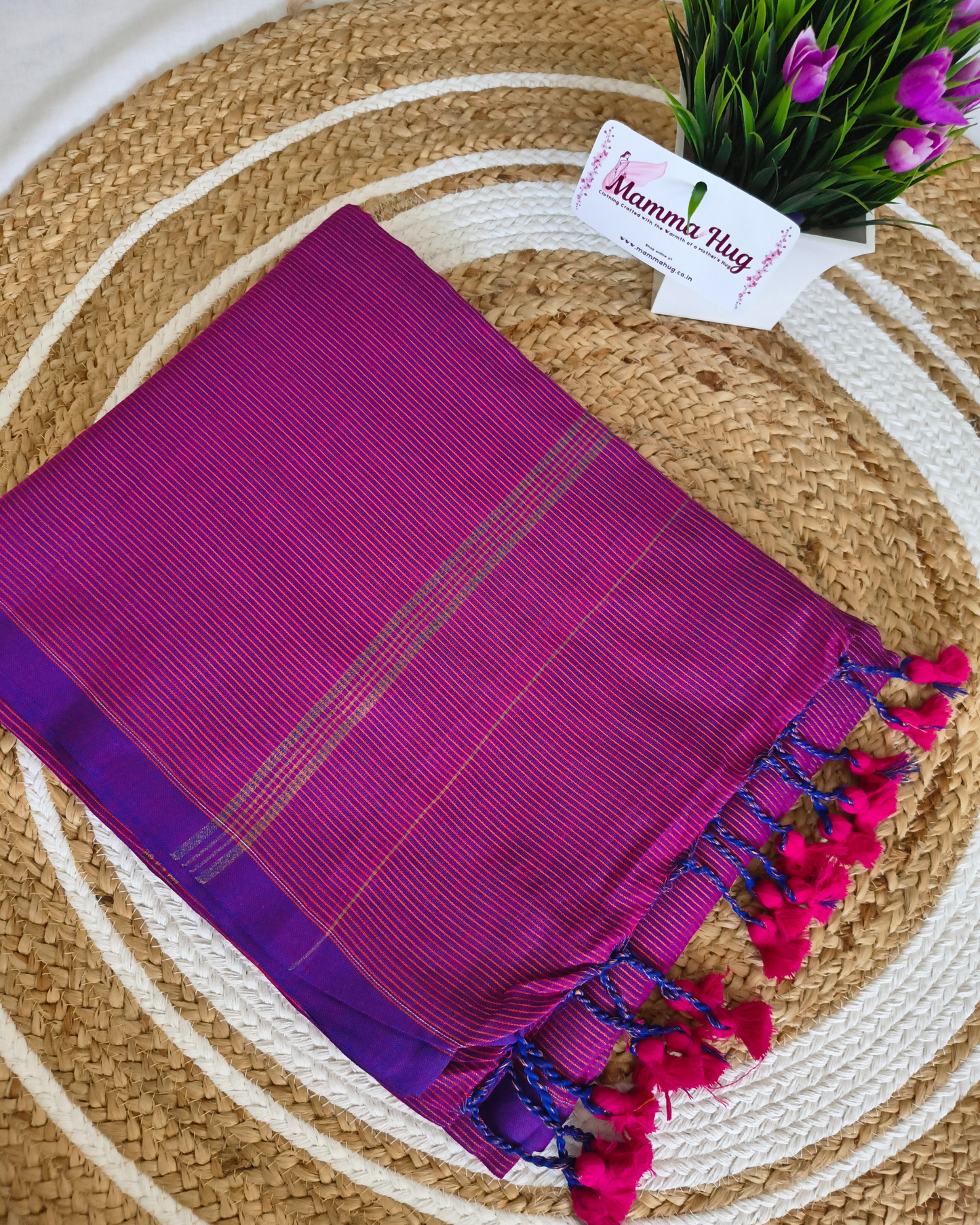 Khadi Cotton Handloom Saree Zari Woven - Dark Purple