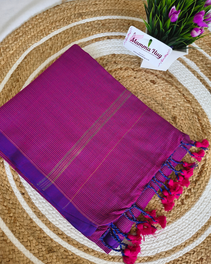 Khadi Cotton Handloom Saree Zari Woven - Dark Purple