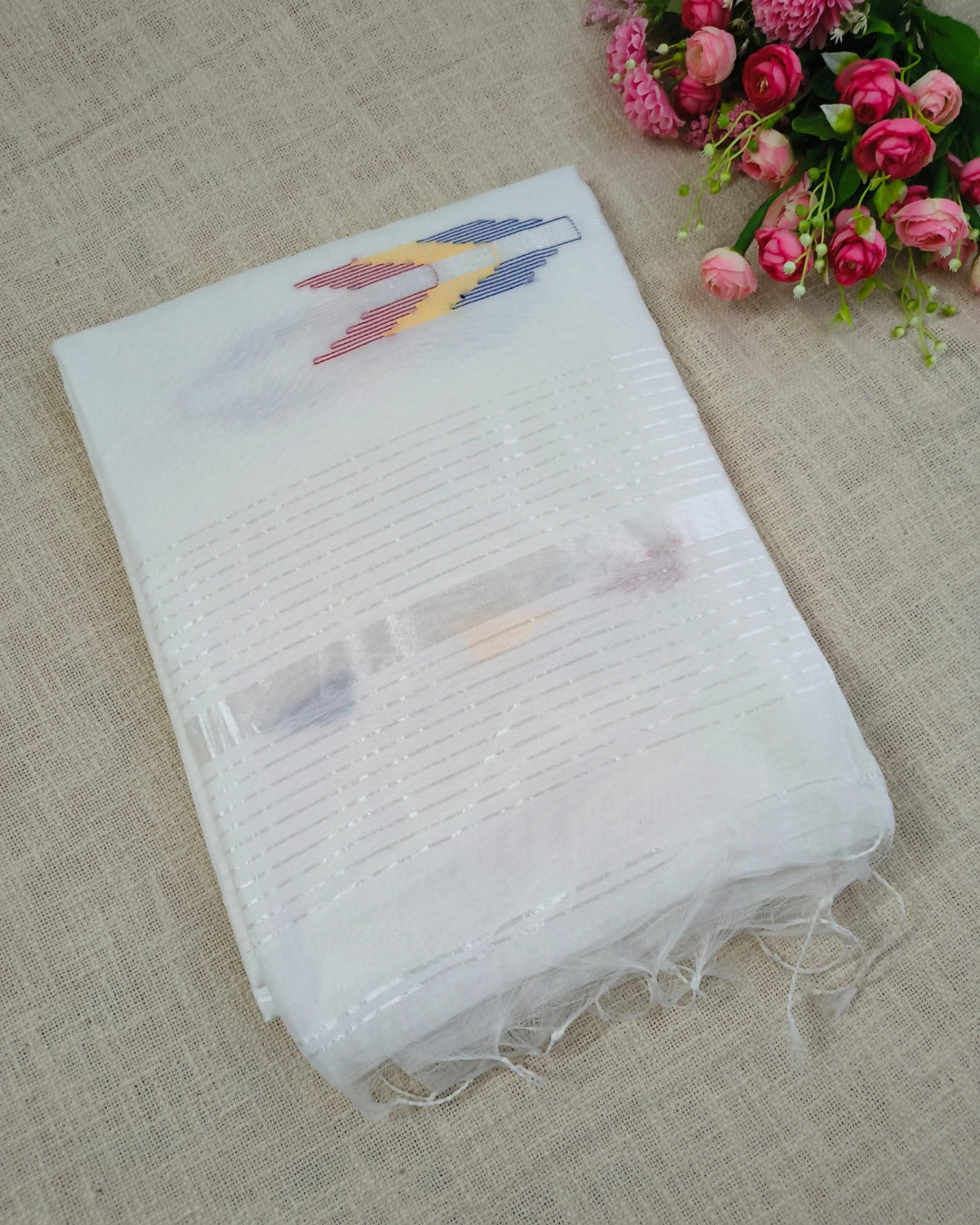 Cotton Silk Handloom Saree Woven with Silver Zari - White