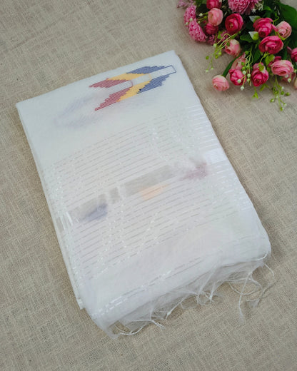 Cotton Silk Handloom Saree Woven with Silver Zari - White