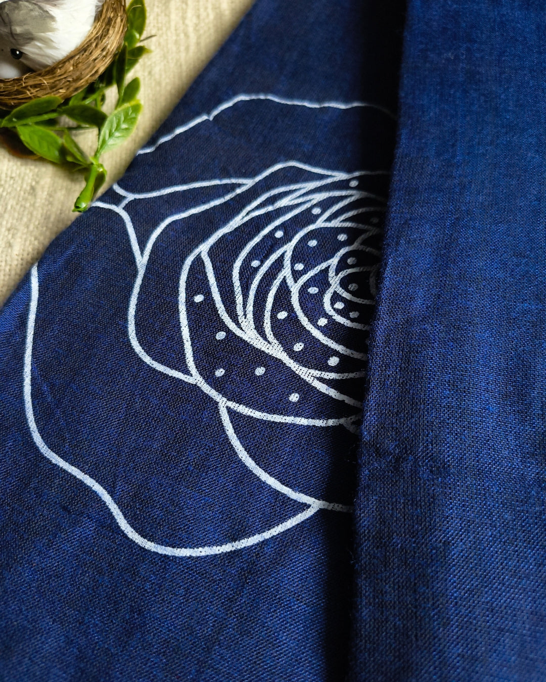 Khadi Cotton Handloom Saree with Printed Floral Design - Navy Blue