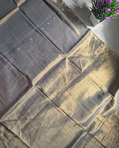 Soft Linen Tissue Saree with Golden Silver Zari weaving - Golden Silver MammaHug