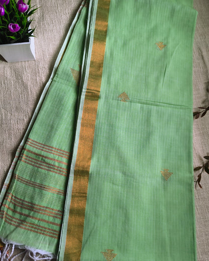 Pure Cottom Handloom Saree with Copper Zari weaving - Light Green