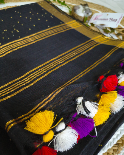 Premium Linen By Linen Handloom Saree - Black