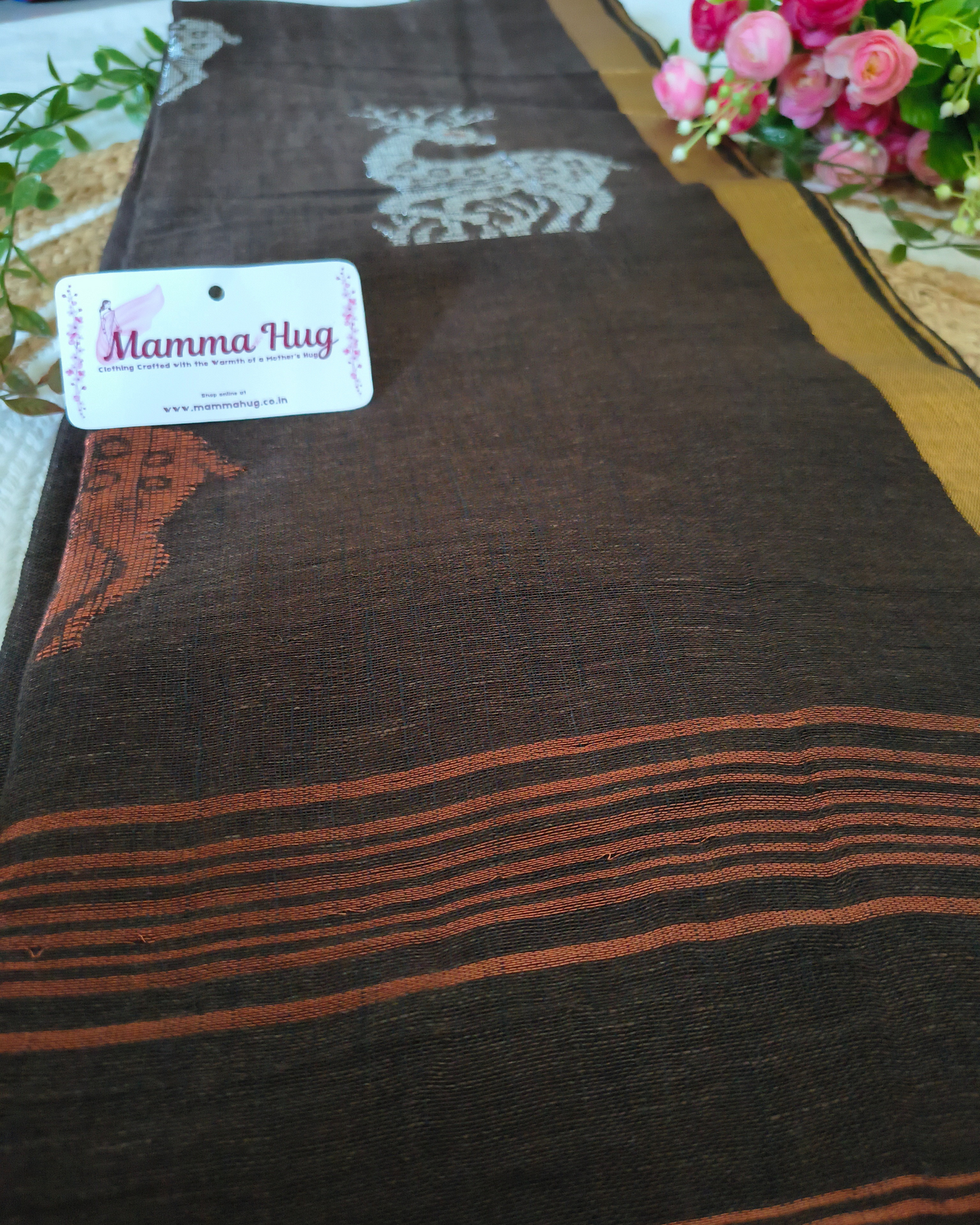 Premium Linen By Linen Handloom Saree - Brown
