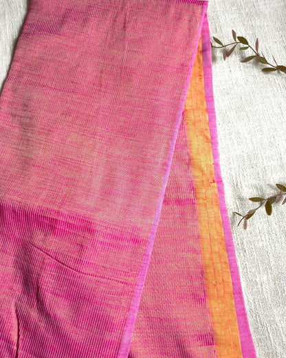 Pure Cottom Handloom Saree with Gold Zari weaving in Half & Half Pattern - Pink
