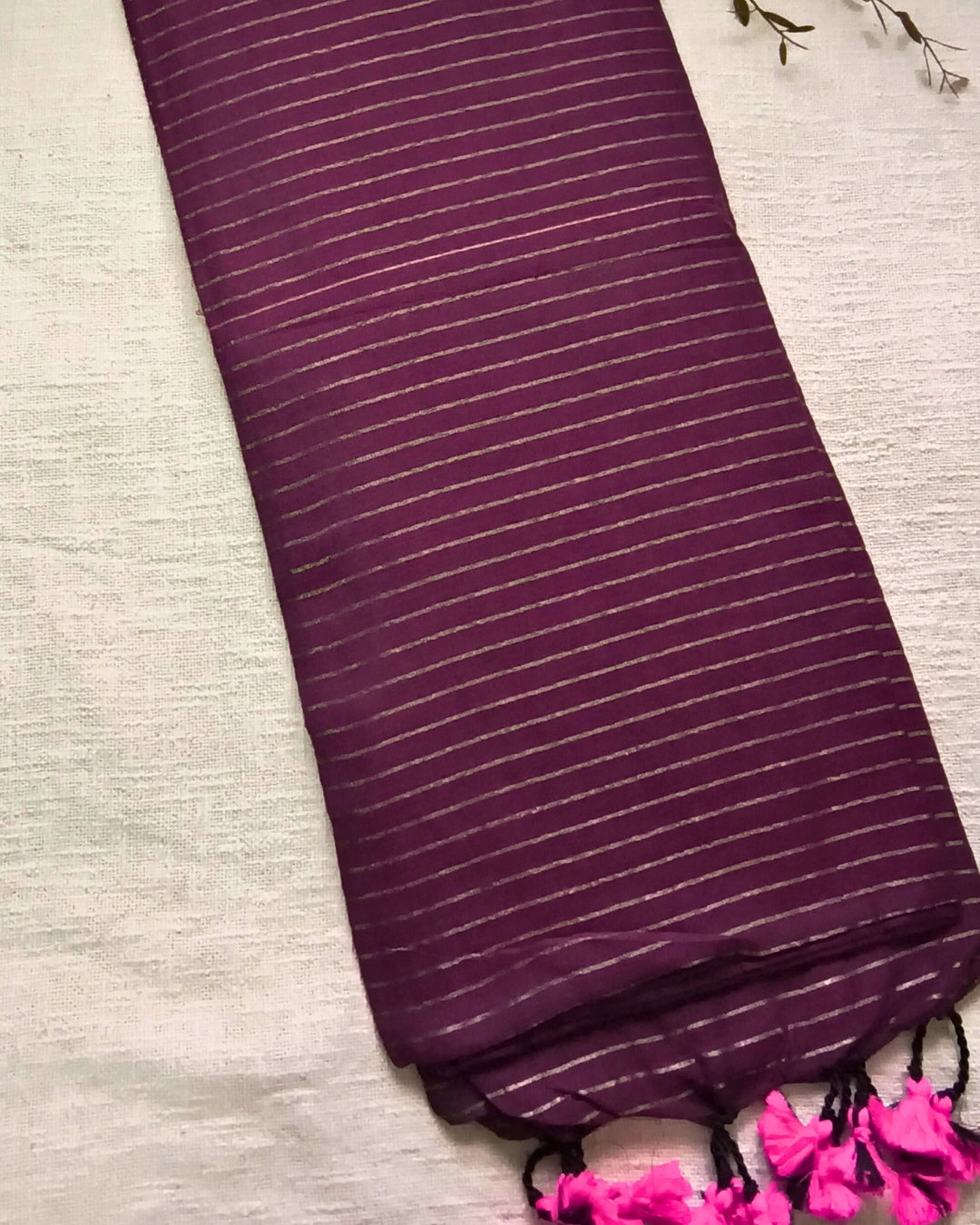 Khadi Cotton Handloom Saree with Zari Stripes - Dark Magenta