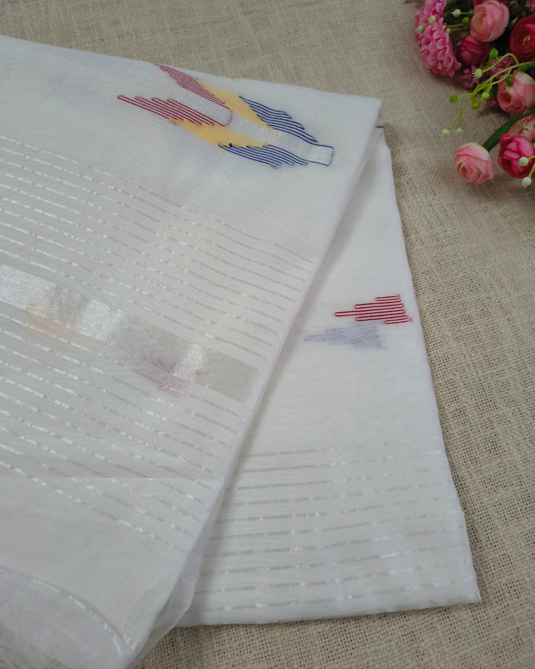 Cotton Silk Handloom Saree Woven with Silver Zari - White