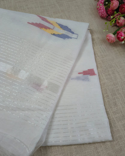 Cotton Silk Handloom Saree Woven with Silver Zari - White