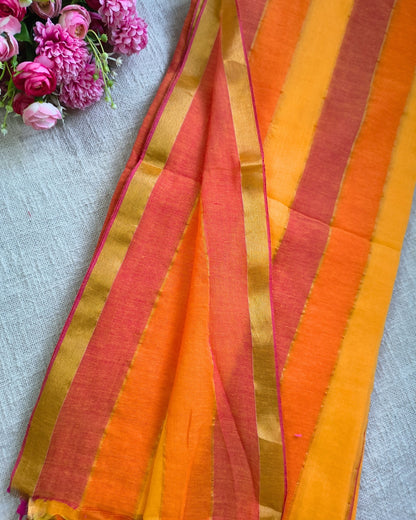 Premium Rainbow Mul Cotton Handloom Saree with Beautiful tassels - Yellow