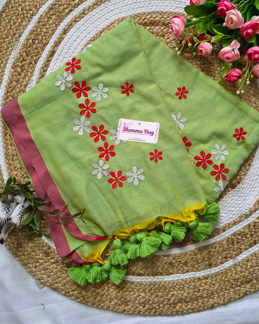 Mul Cottom Handloom Saree Flower Embroidery