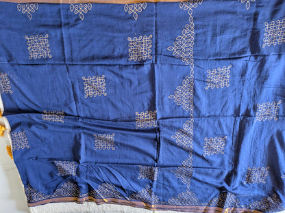 Traditional Kolam print on Mul cotton with tassels - Navy Blue MammaHug