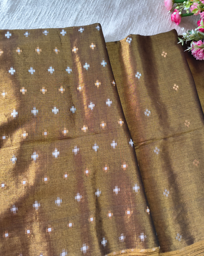 Soft Linen Tissue Saree with Golden Silver Zari weaving Plus design- Golden Brown MammaHug