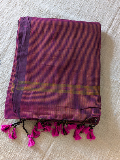 Khadi Cotton Handloom Saree Zari Woven - Magenta MammaHug