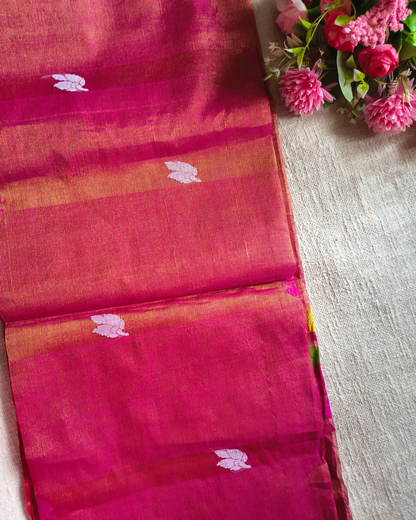 Handloom Tissue Linen with Jamdhani Weaving Buttas - Rani Pink