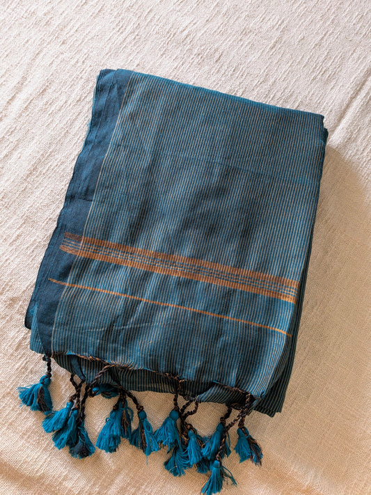 Khadi Cotton Handloom Saree Zari Woven - Forest Green MammaHug