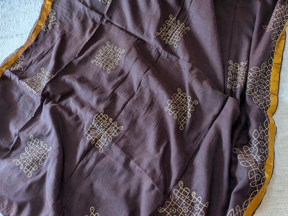 Traditional Kolam print on Mul cotton with tassels - Brown MammaHug