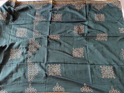 Traditional Kolam print on Mul cotton with tassels - Forest Green MammaHug