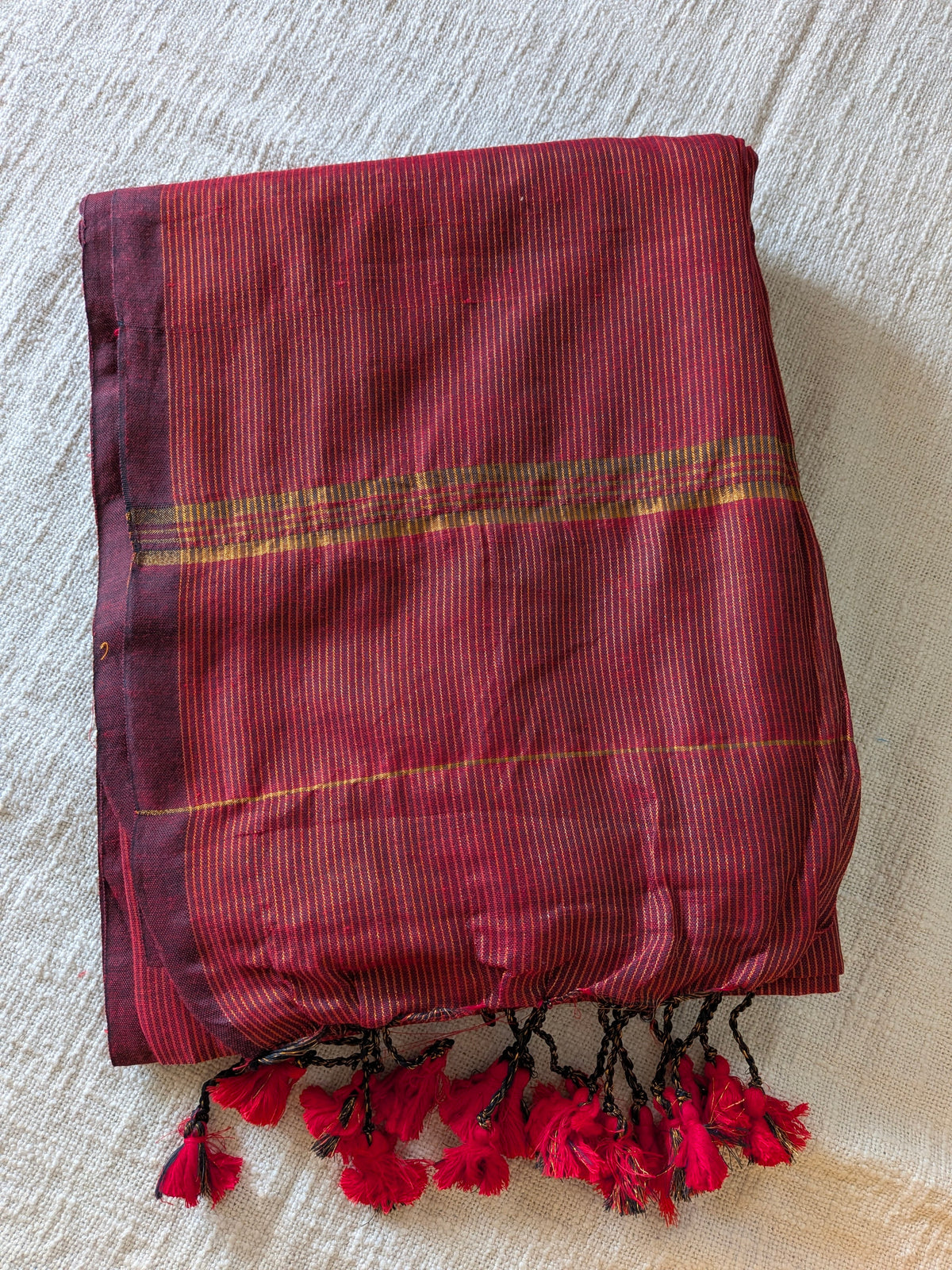 Khadi Cotton Handloom Saree Zari Woven - Maroon MammaHug