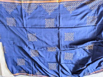 Traditional Kolam print on Mul cotton with tassels - Navy Blue MammaHug